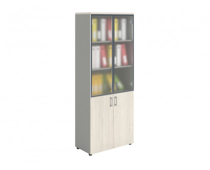 Шкаф NW 2080/2G со стеклом белое дерево/серый