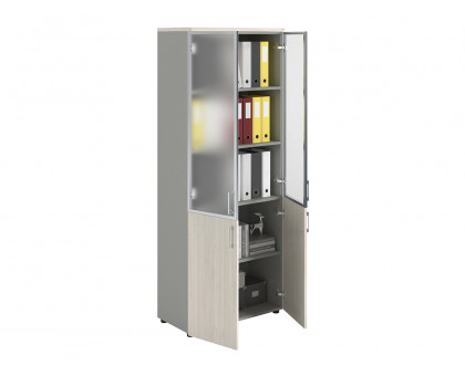 Шкаф NW 2080/2G со стеклом белое дерево/серый